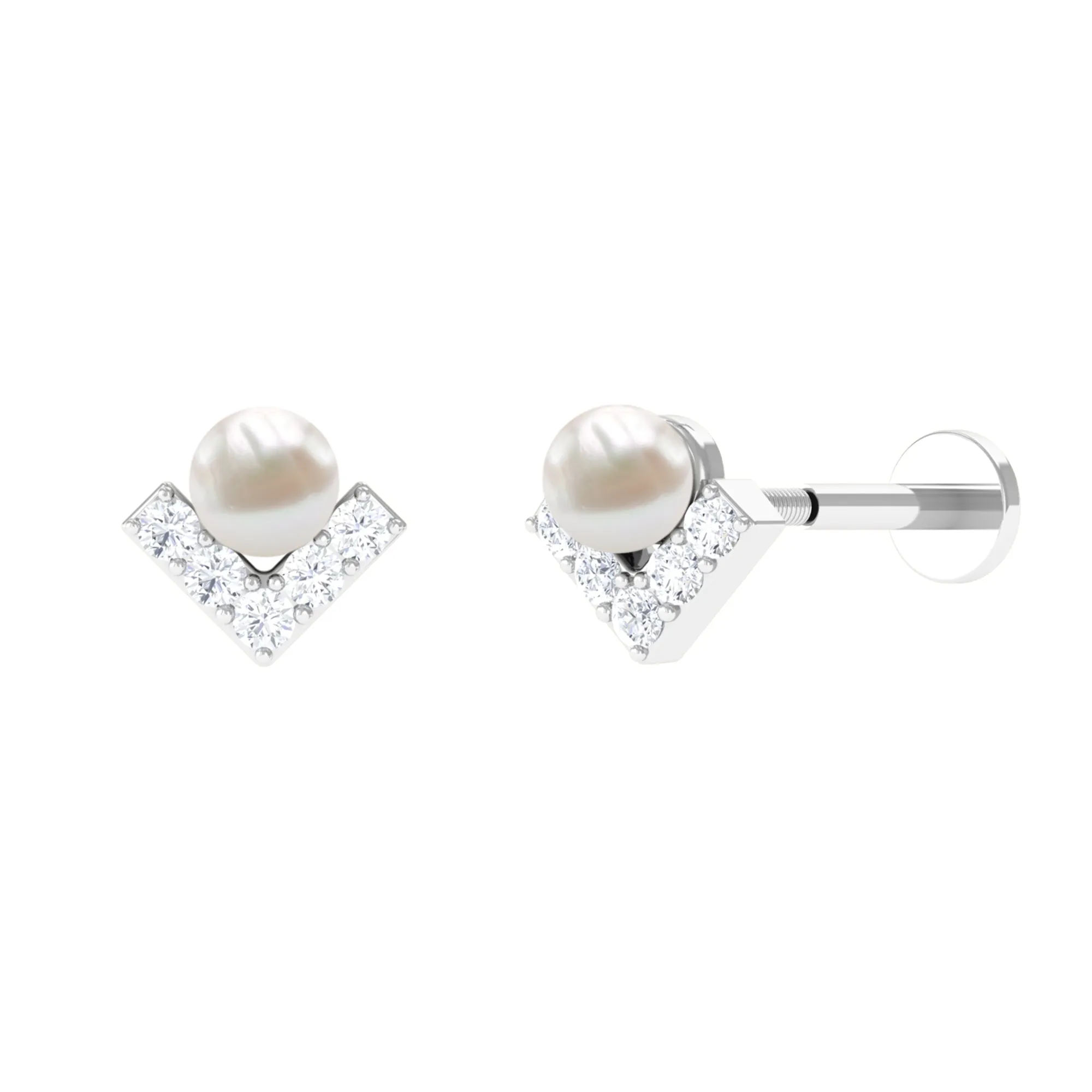 Unique Freshwater Pearl Cartilage Earring with Moissanite