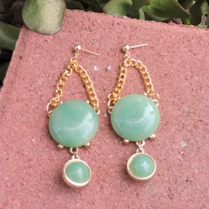 Variegated Green Stone Dangle Earrings