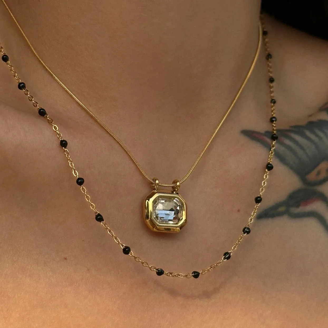 VERTE & CLEAR - EMERALD / CRYSTAL CZ SNAKE CHAIN NECKLACE