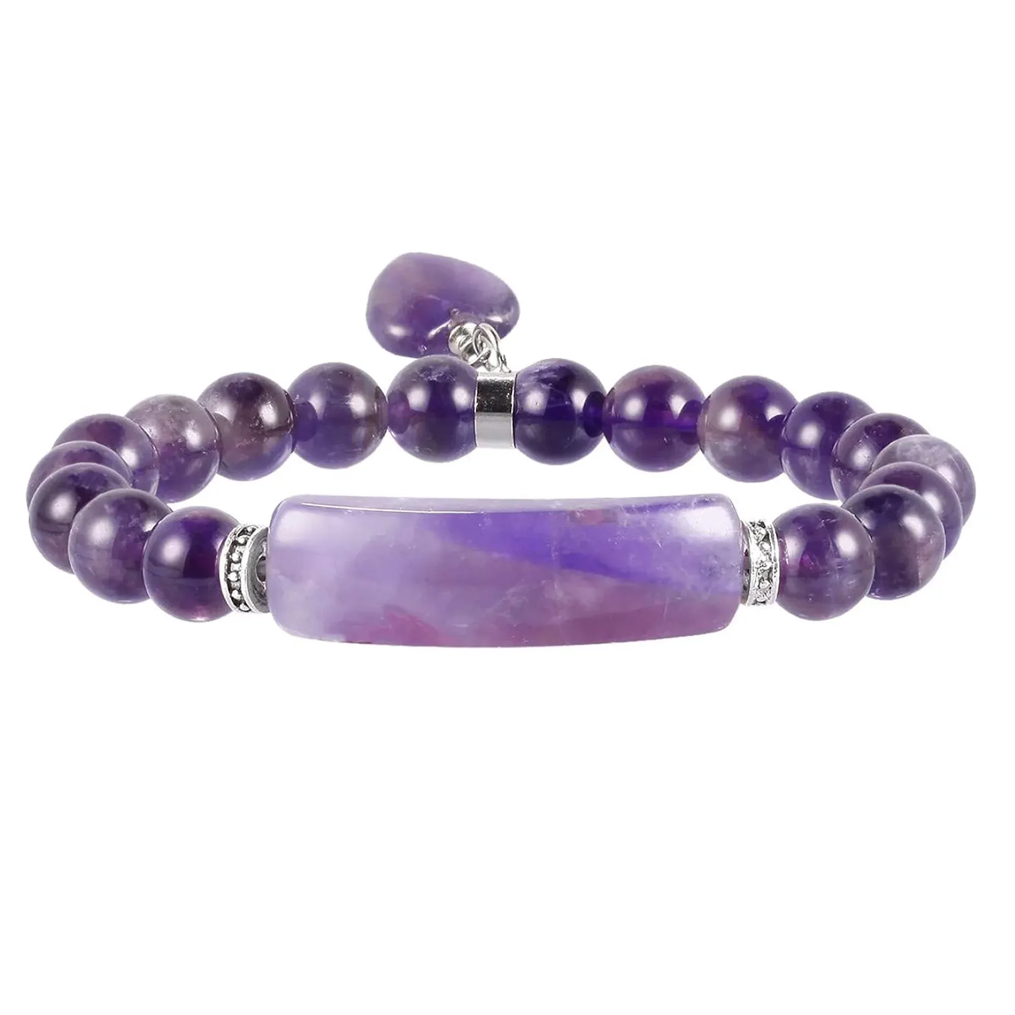 VINCHIC 8MM Amethyst Bracelet Love Heart Stretch Bracelet Energy Crystal Bracelet for Women Girls