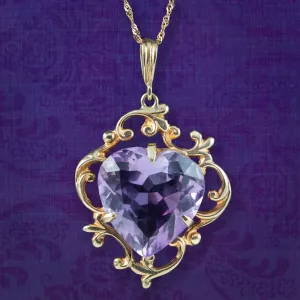Vintage Amethyst Heart Pendant Necklace 15ct Heart Dated 1975