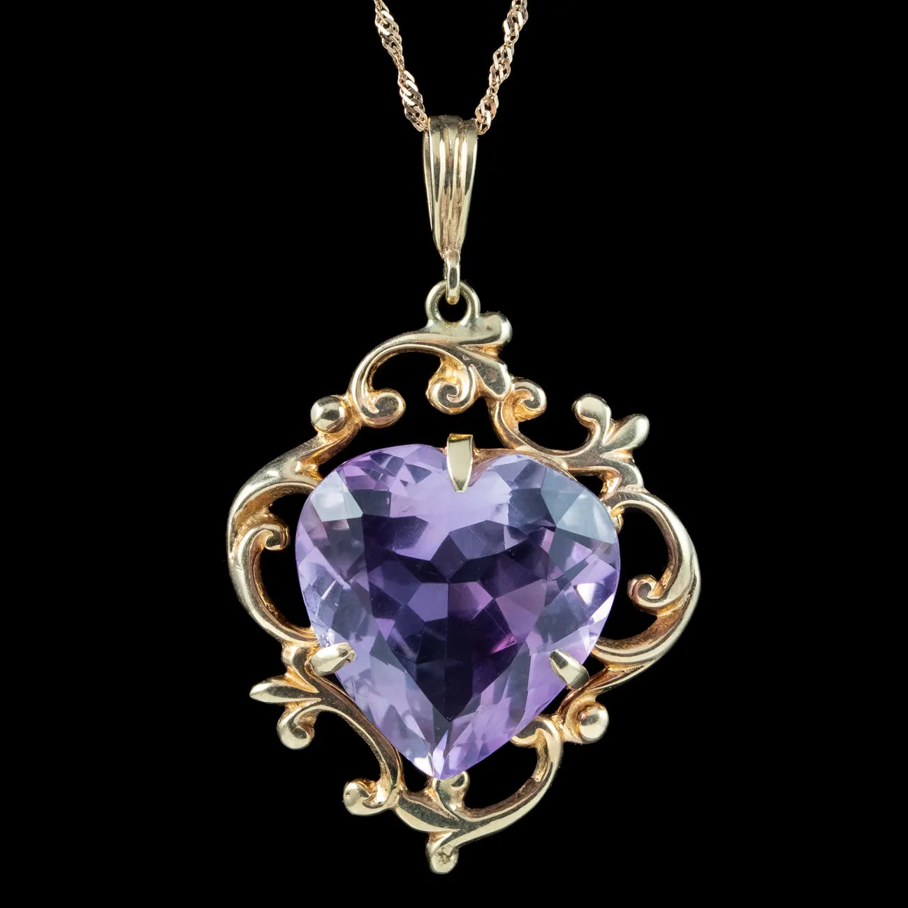 Vintage Amethyst Heart Pendant Necklace 15ct Heart Dated 1975