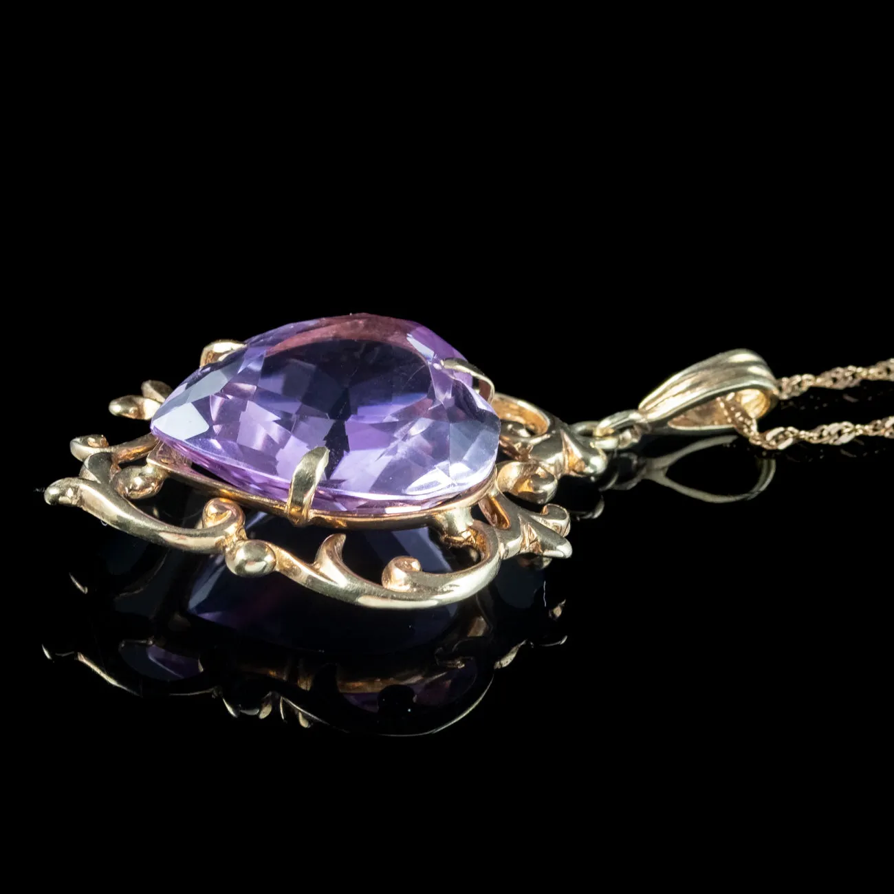 Vintage Amethyst Heart Pendant Necklace 15ct Heart Dated 1975