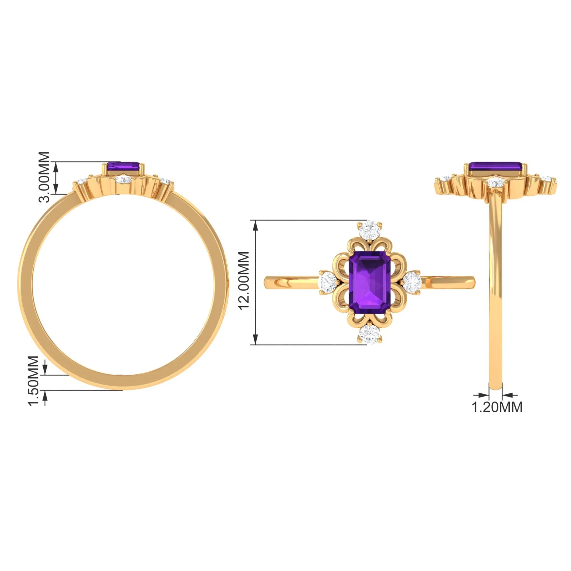 Vintage Inspired Amethyst Solitaire Ring with Diamond