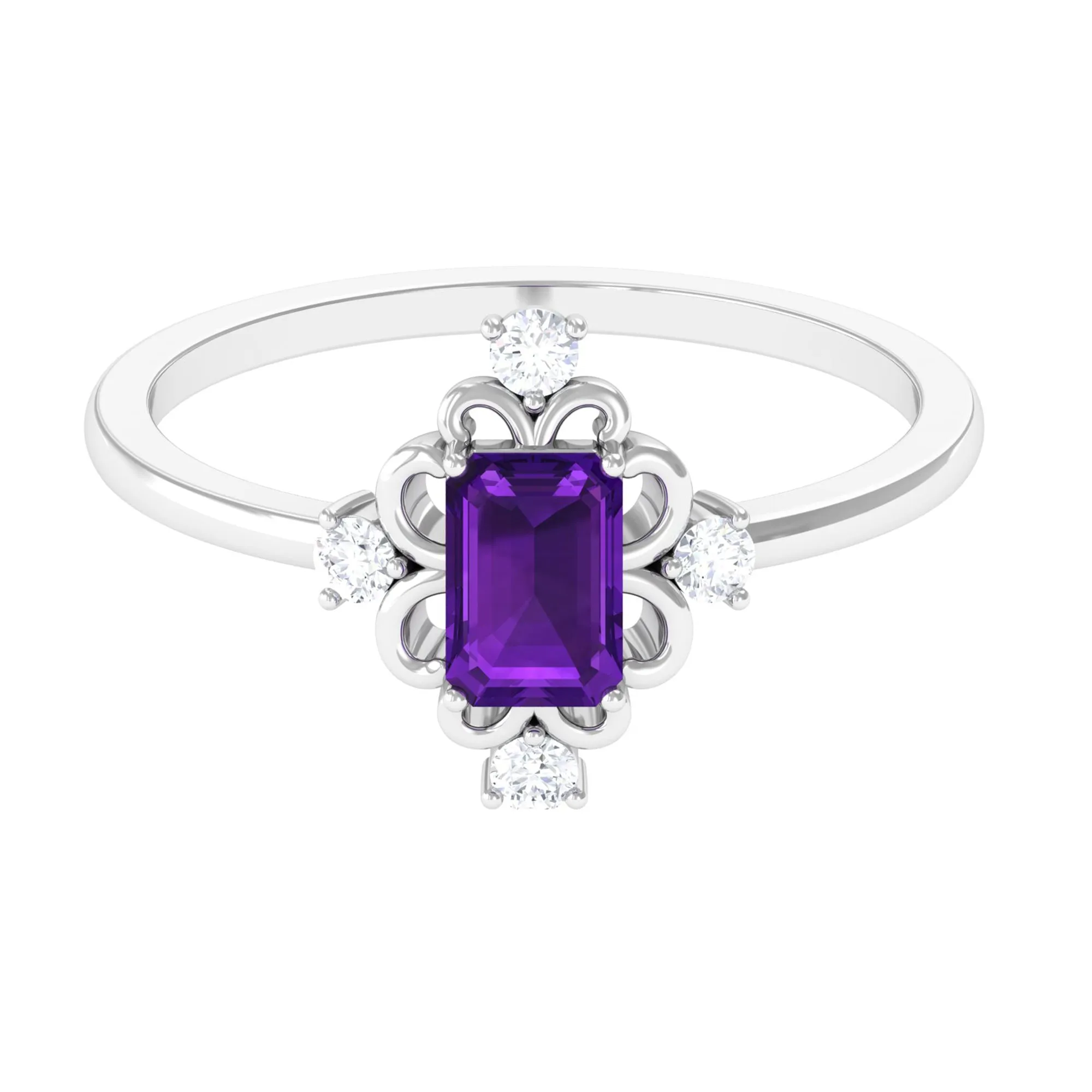Vintage Inspired Amethyst Solitaire Ring with Diamond