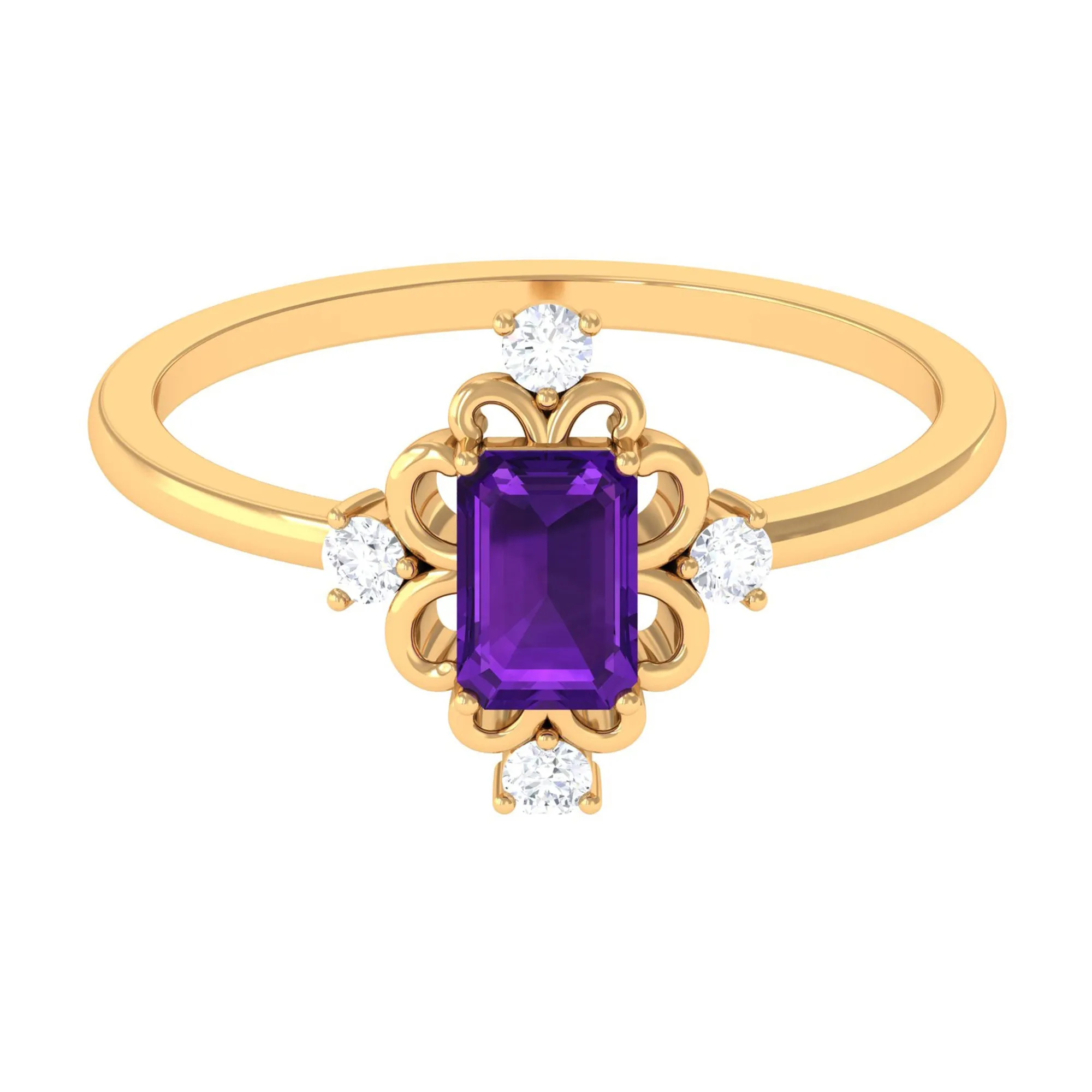 Vintage Inspired Amethyst Solitaire Ring with Diamond