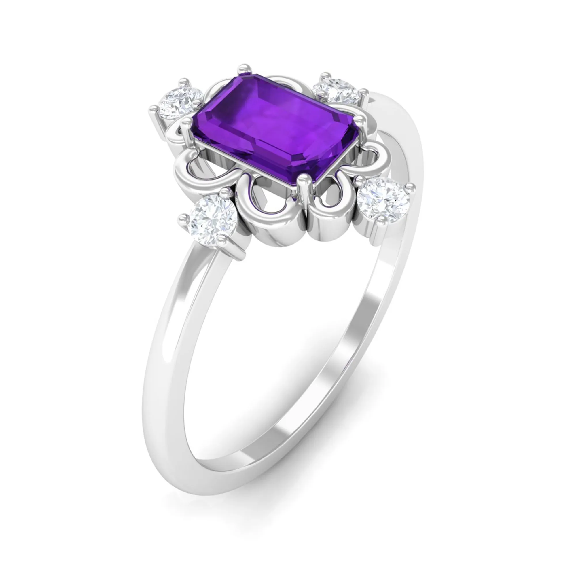 Vintage Inspired Amethyst Solitaire Ring with Diamond
