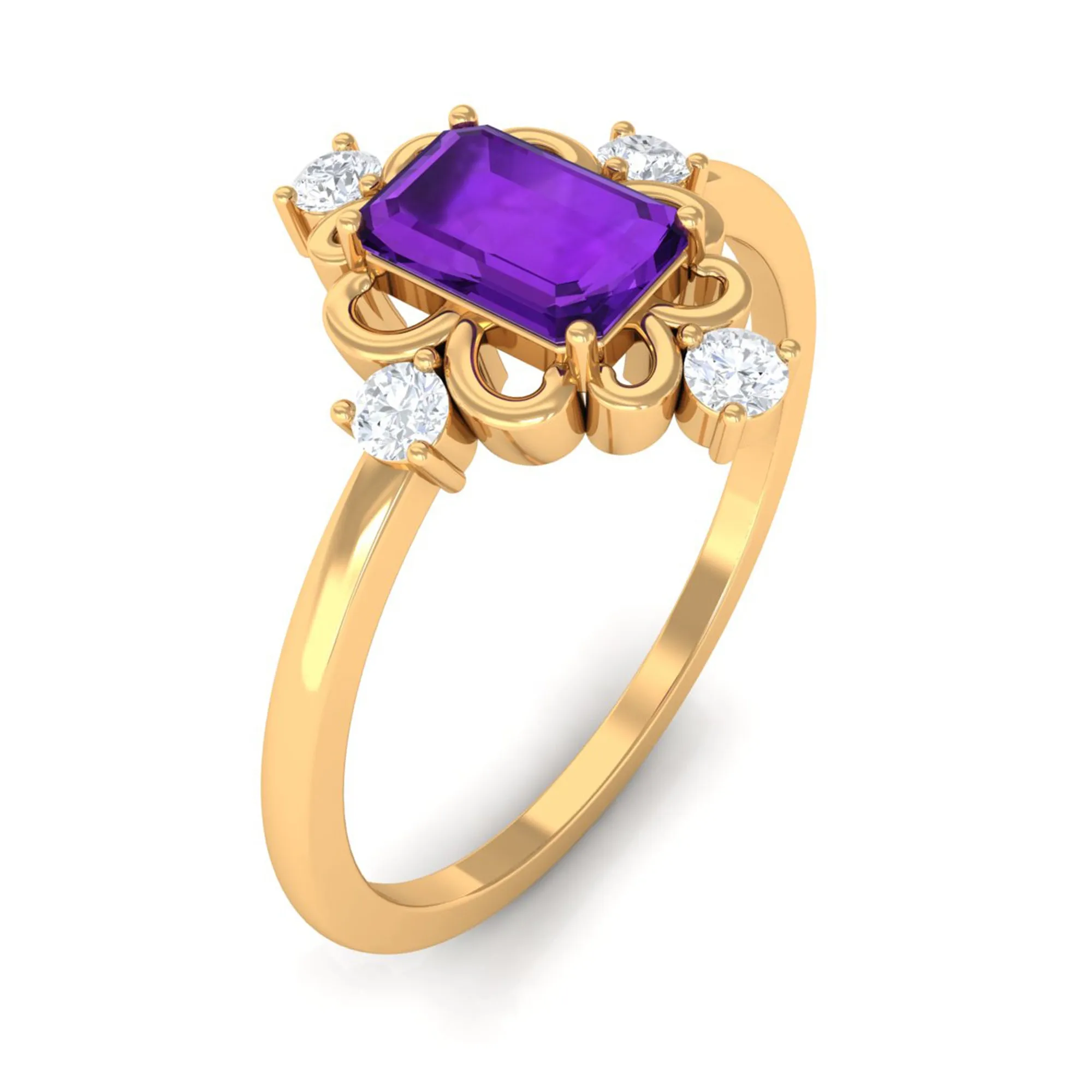 Vintage Inspired Amethyst Solitaire Ring with Diamond