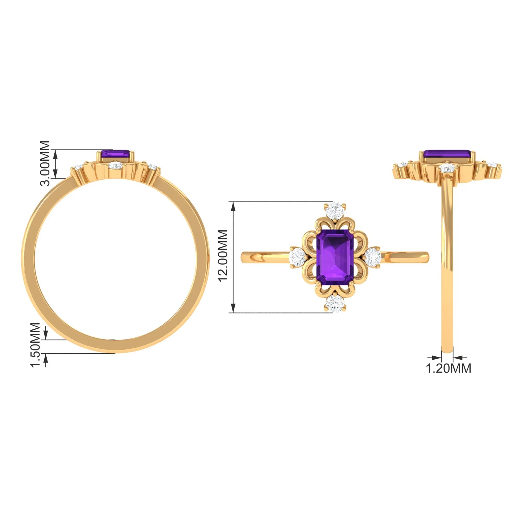 Vintage Inspired Amethyst Solitaire Ring with Diamond