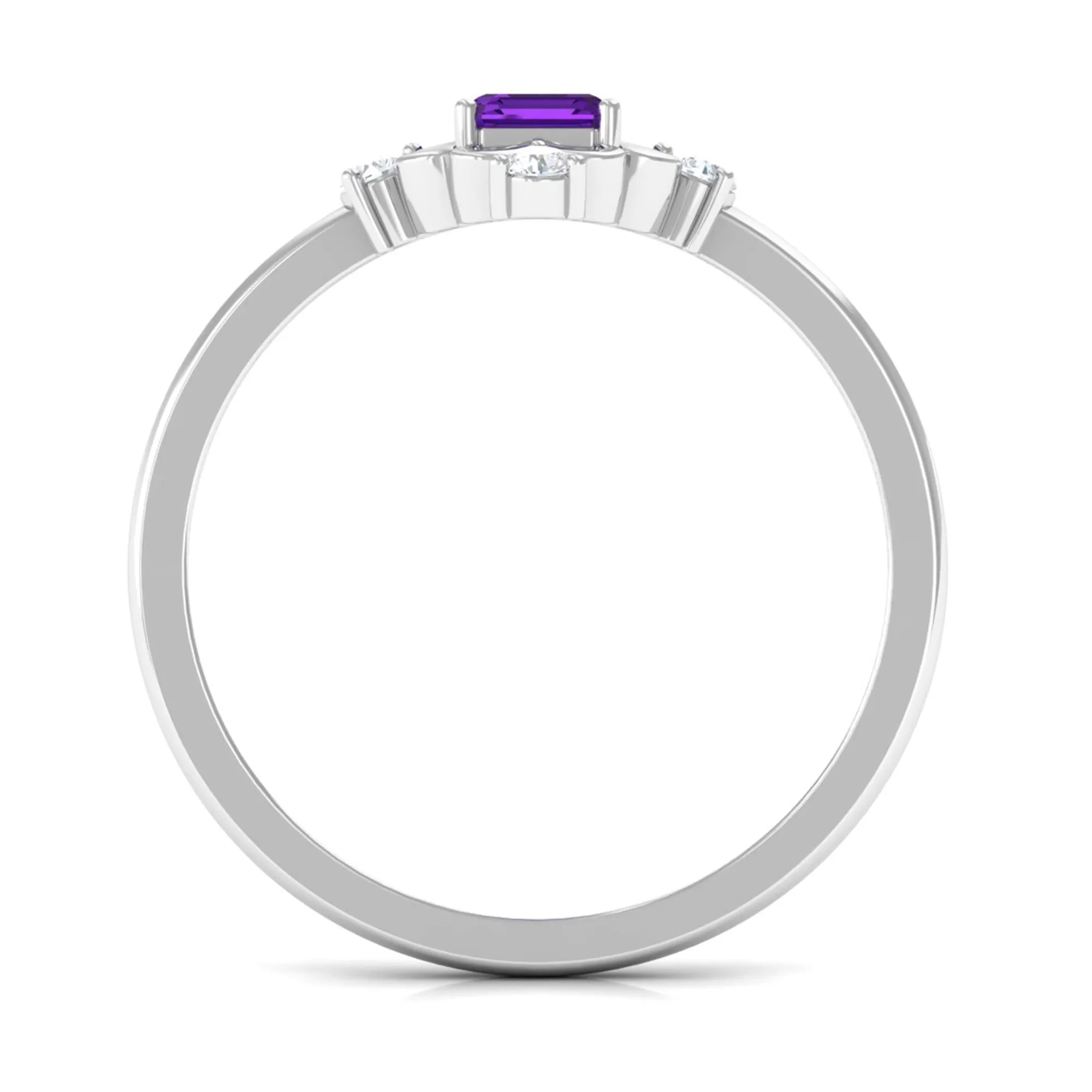 Vintage Inspired Amethyst Solitaire Ring with Diamond
