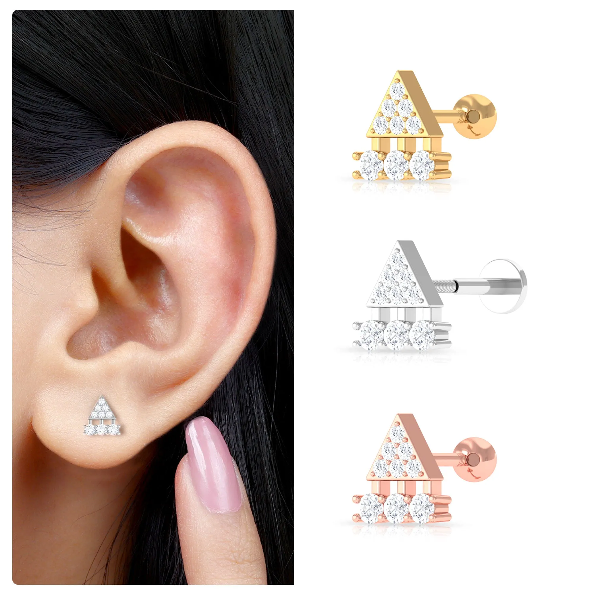 Vintage Inspired Moissanite Triangle Cartilage Earring