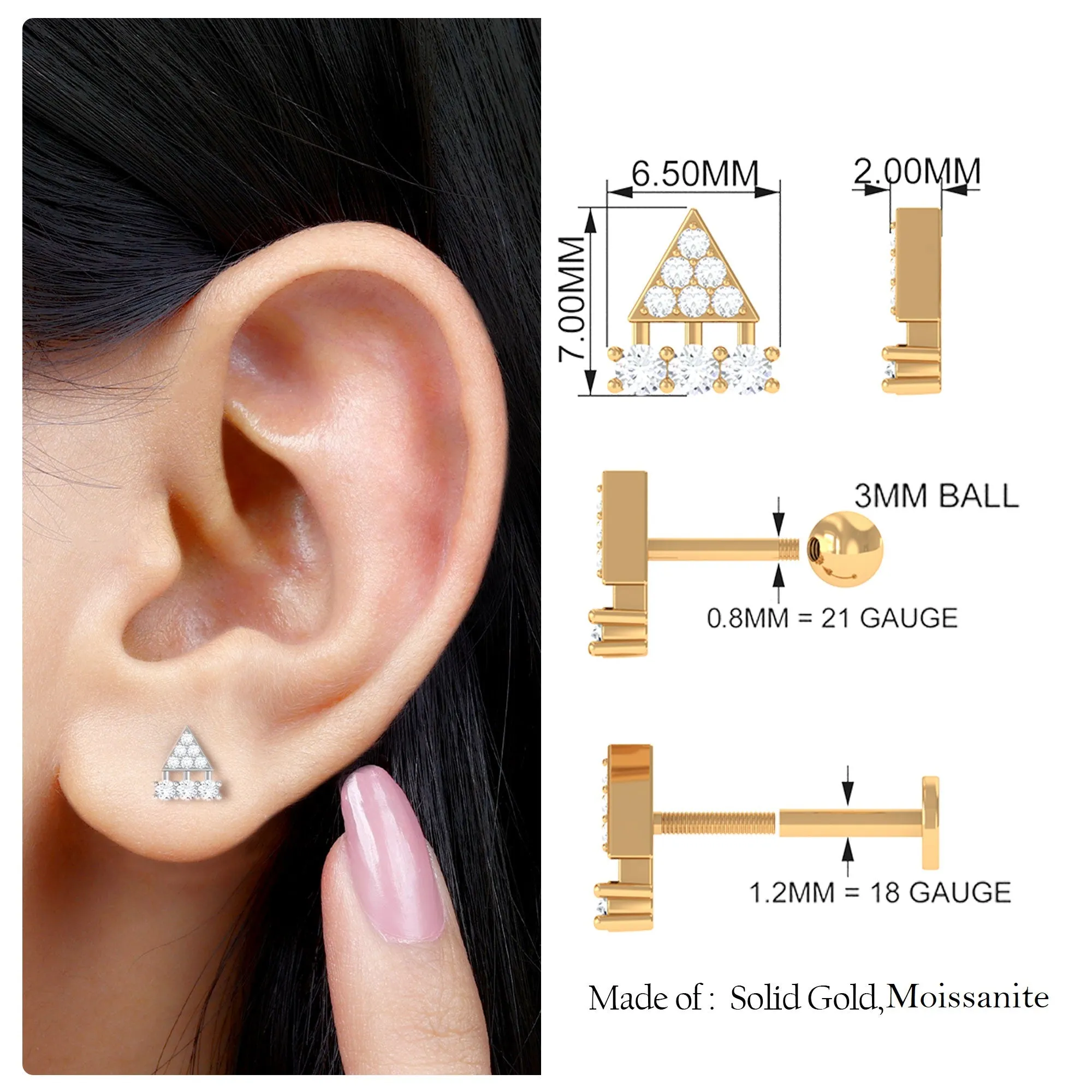 Vintage Inspired Moissanite Triangle Cartilage Earring
