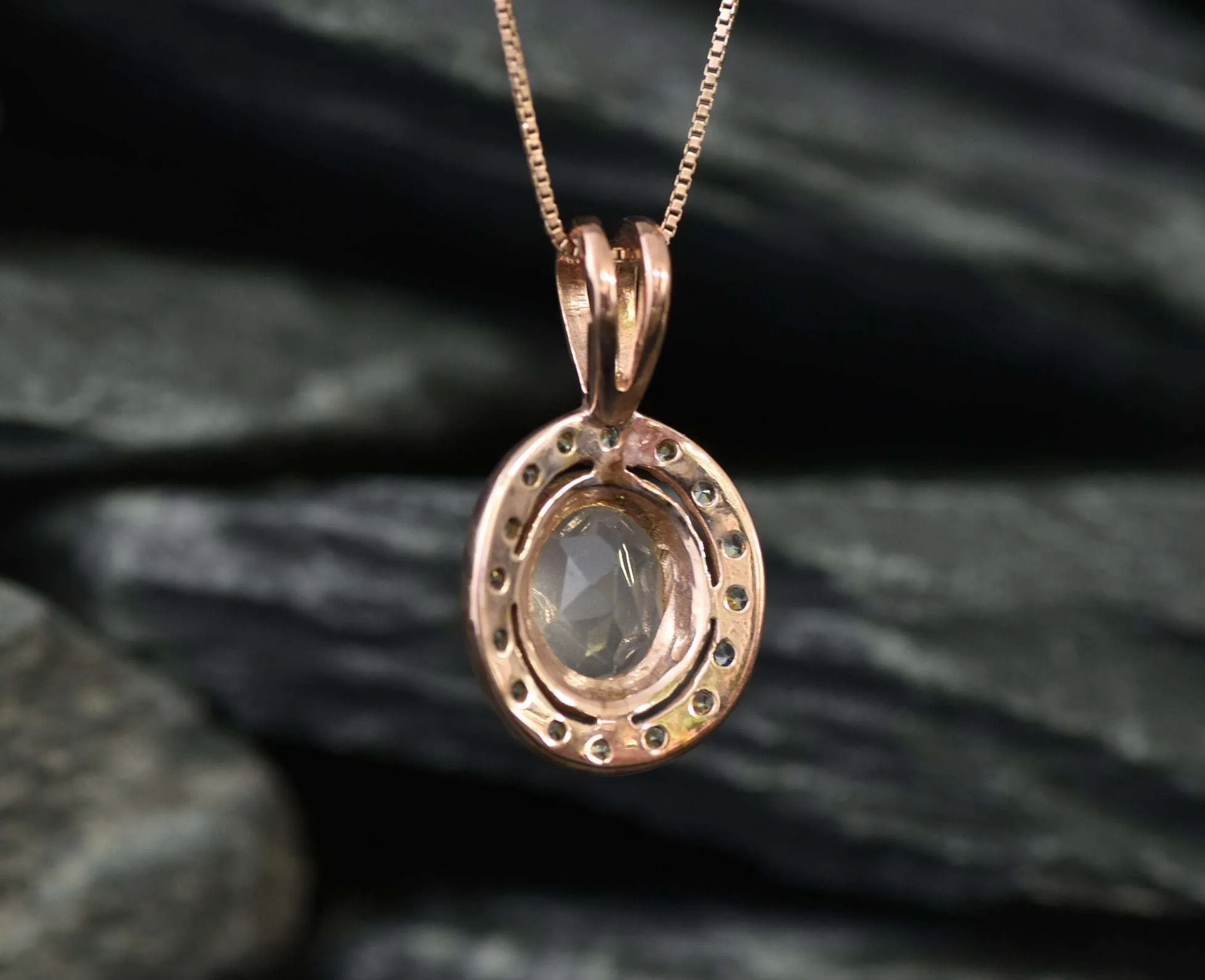 Vintage Quartz Necklace - Pink Rose Quartz Necklace - Rose Gold Quartz Pendant