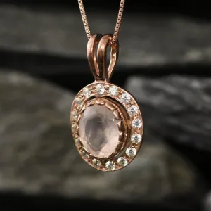 Vintage Quartz Necklace - Pink Rose Quartz Necklace - Rose Gold Quartz Pendant