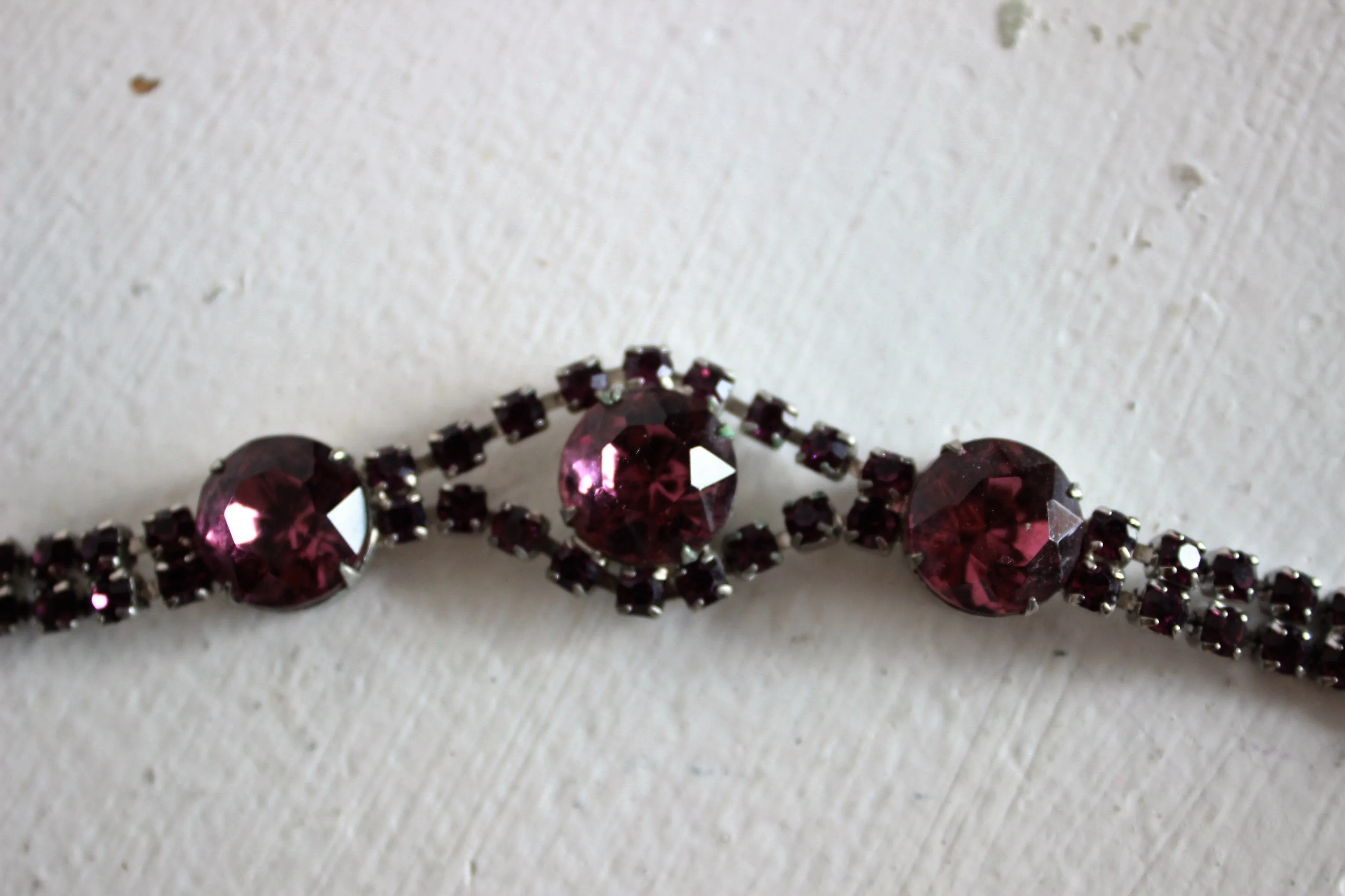 Vintage Silver Bangle with Amethyst Rhinestones