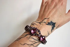 Vintage Silver Bangle with Amethyst Rhinestones