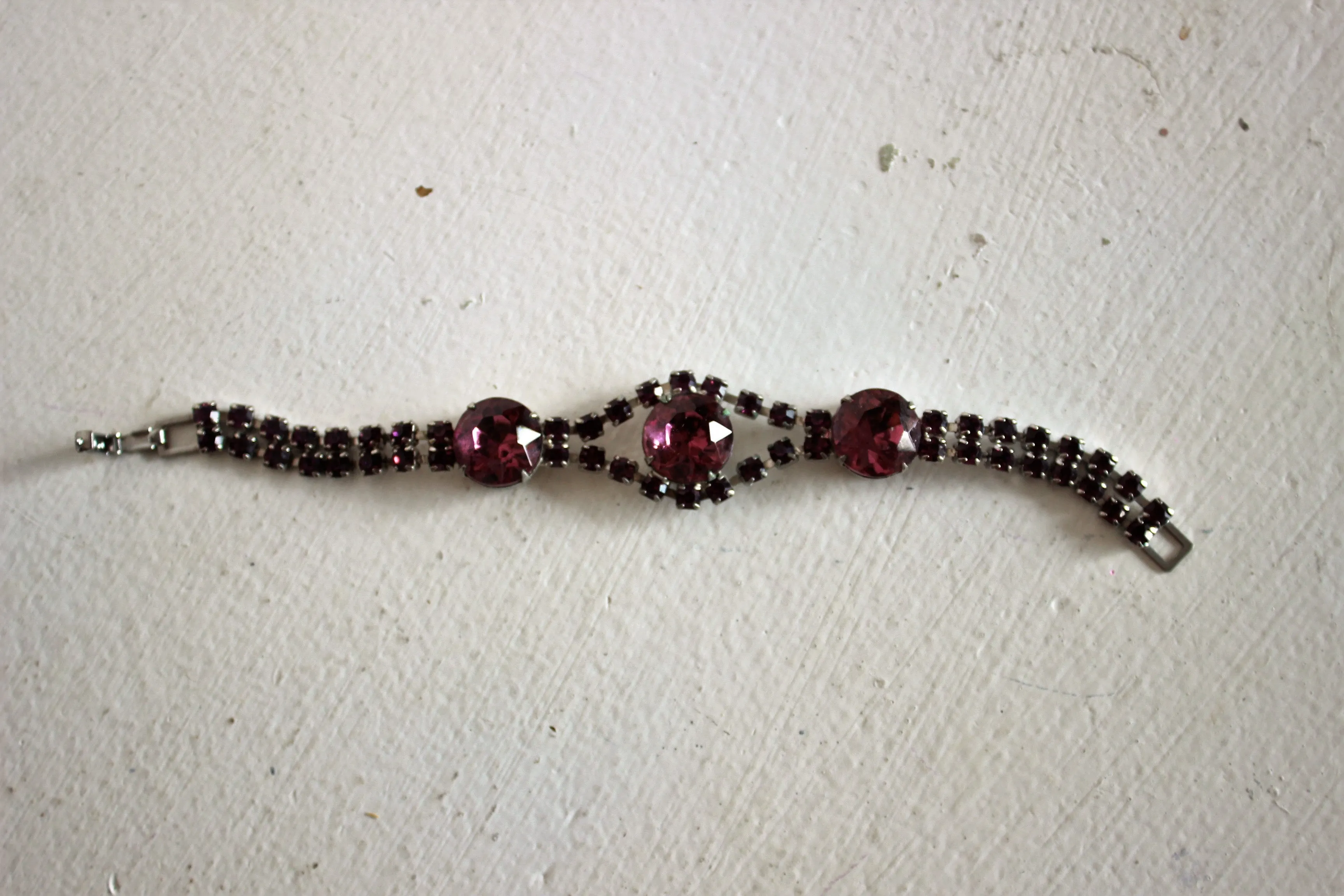 Vintage Silver Bangle with Amethyst Rhinestones
