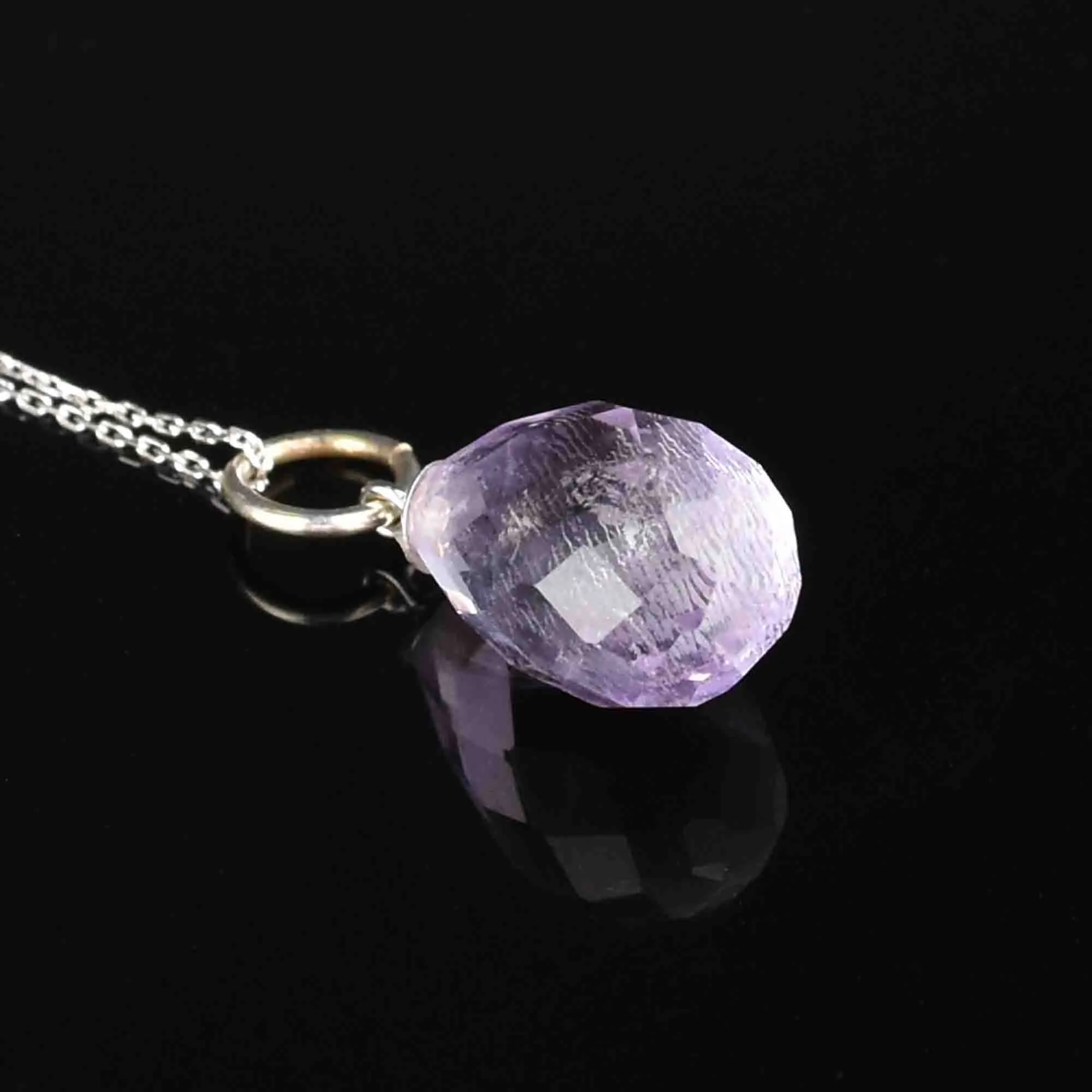 Vintage White Gold Briolette Pear Cut Amethyst Pendant Necklace