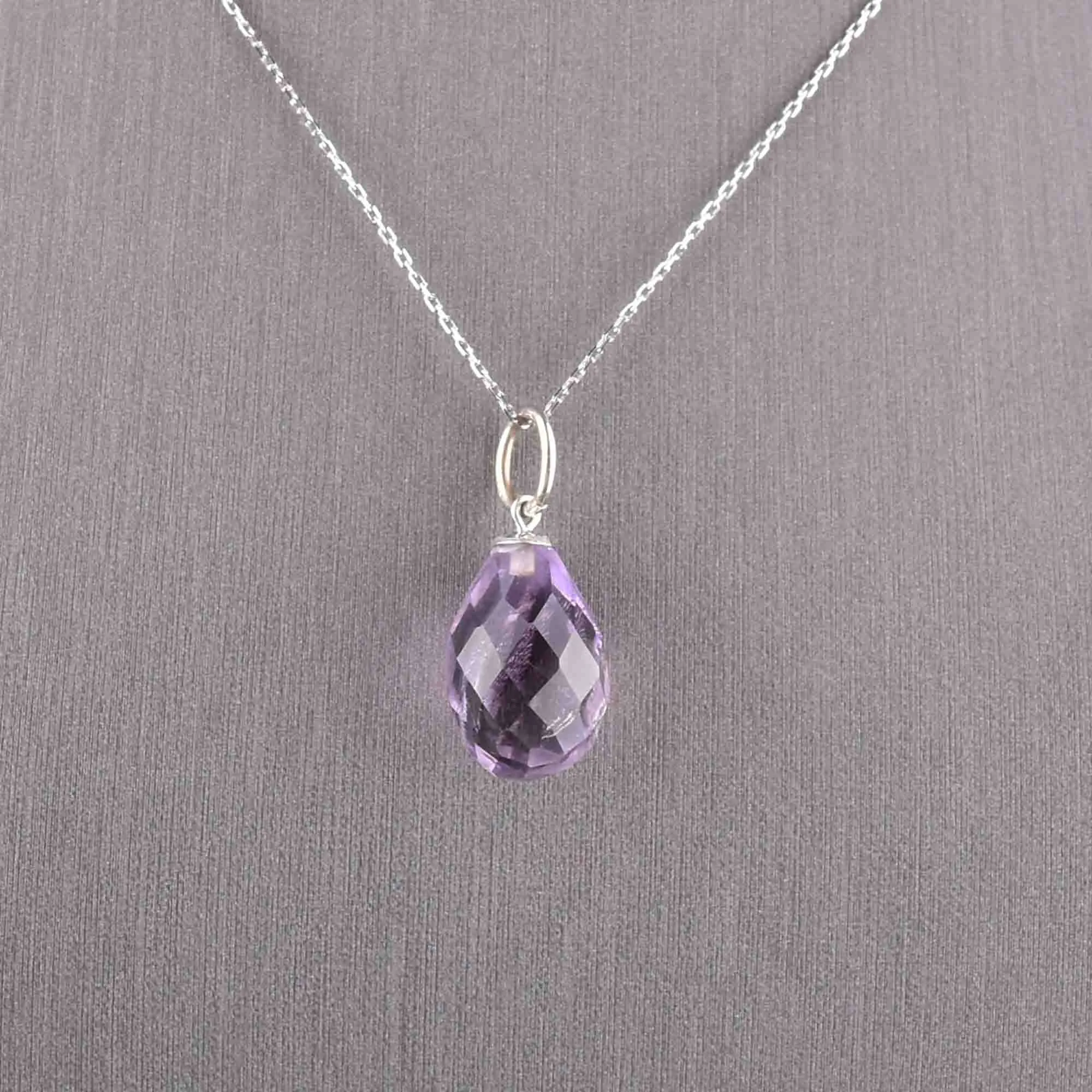 Vintage White Gold Briolette Pear Cut Amethyst Pendant Necklace