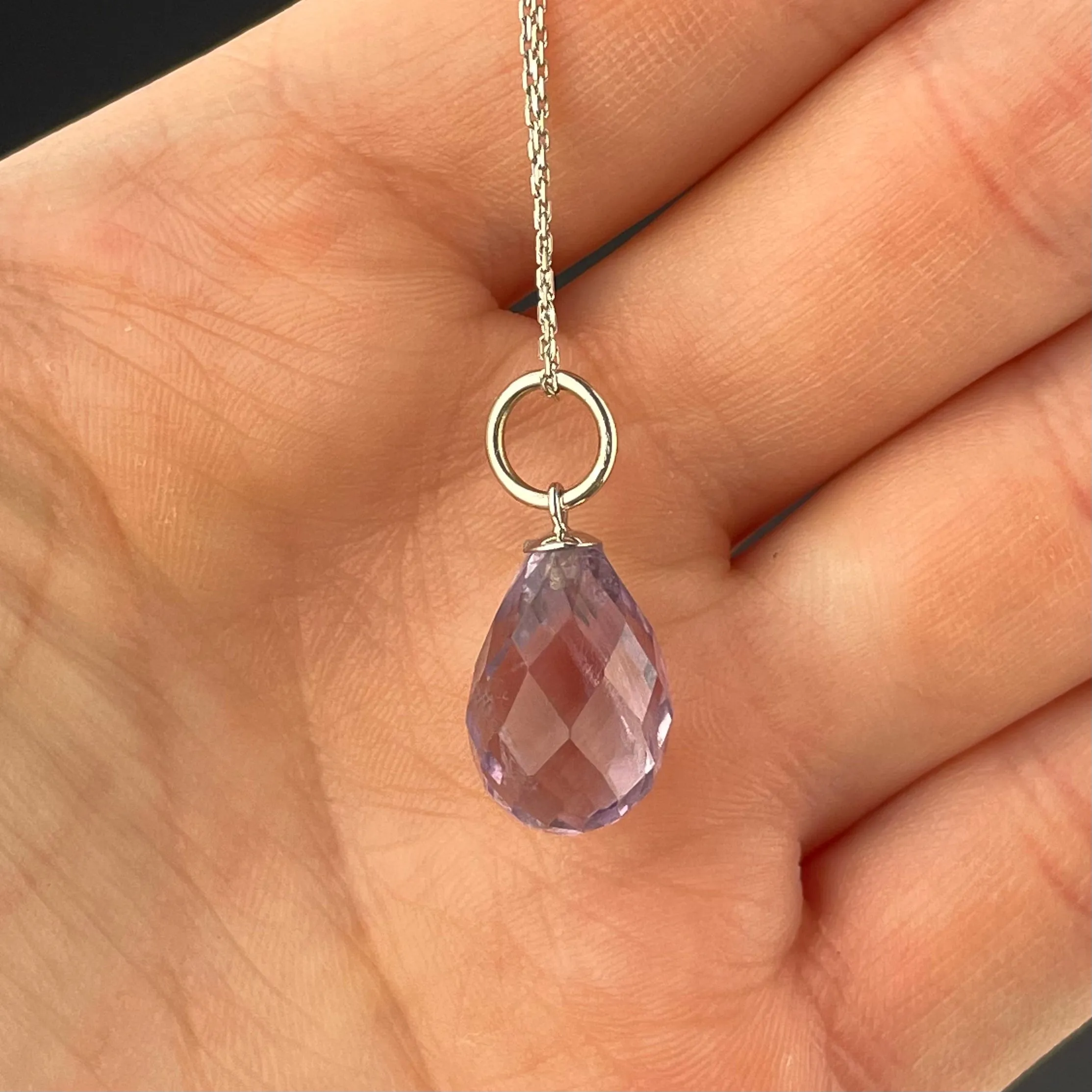 Vintage White Gold Briolette Pear Cut Amethyst Pendant Necklace