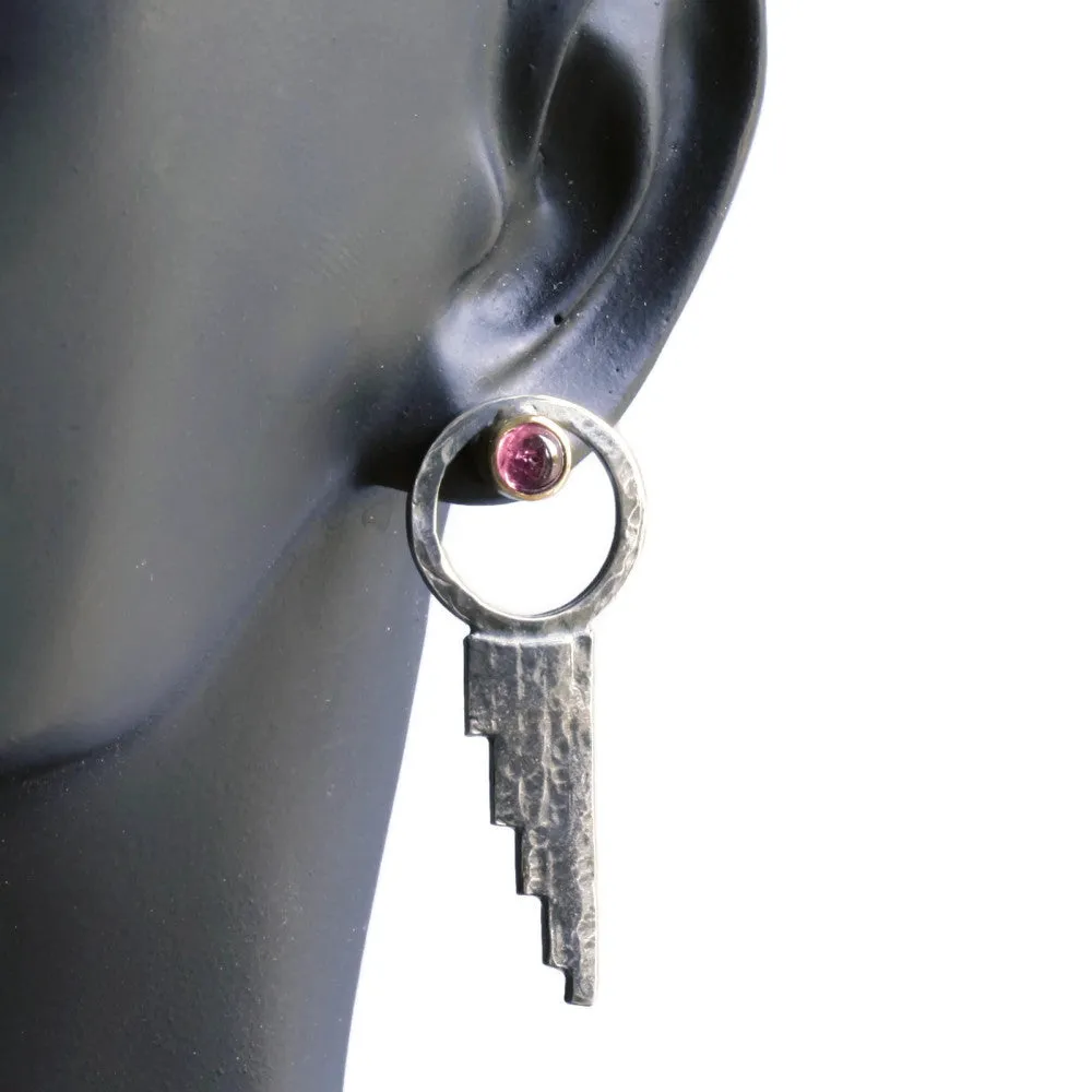 Waterfall Gemstone Silver & Gold Rustic Blossom Stud Earrings (Gemstone Choice)