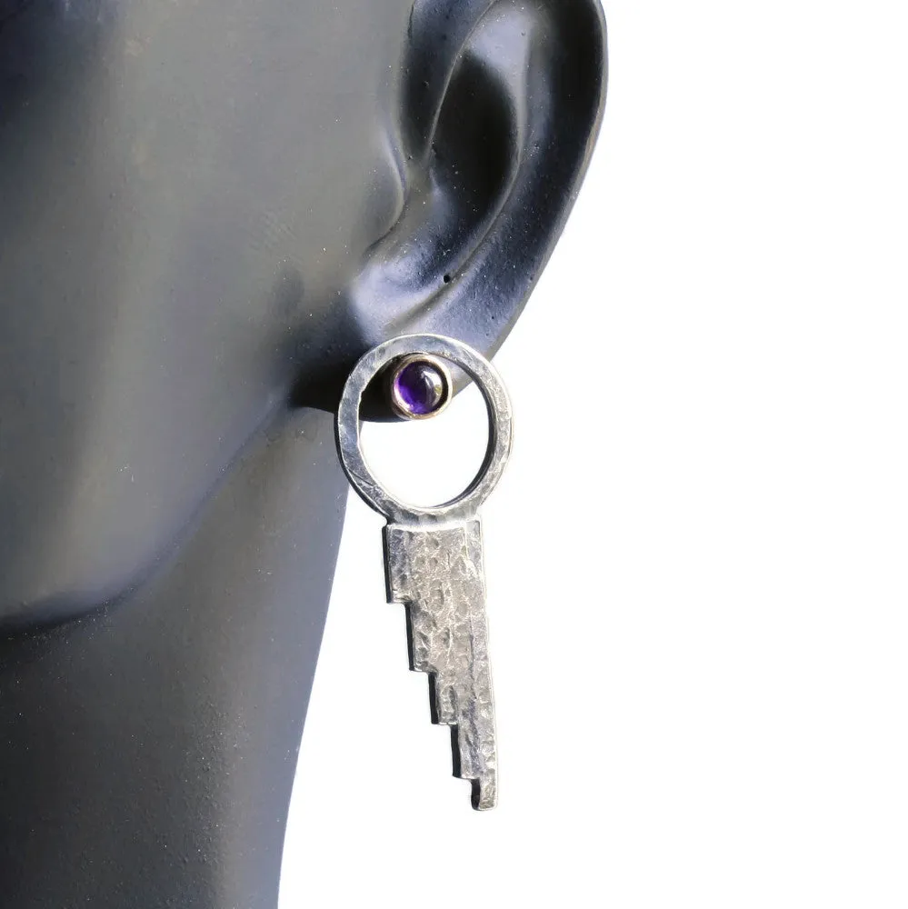 Waterfall Gemstone Silver & Gold Rustic Blossom Stud Earrings (Gemstone Choice)