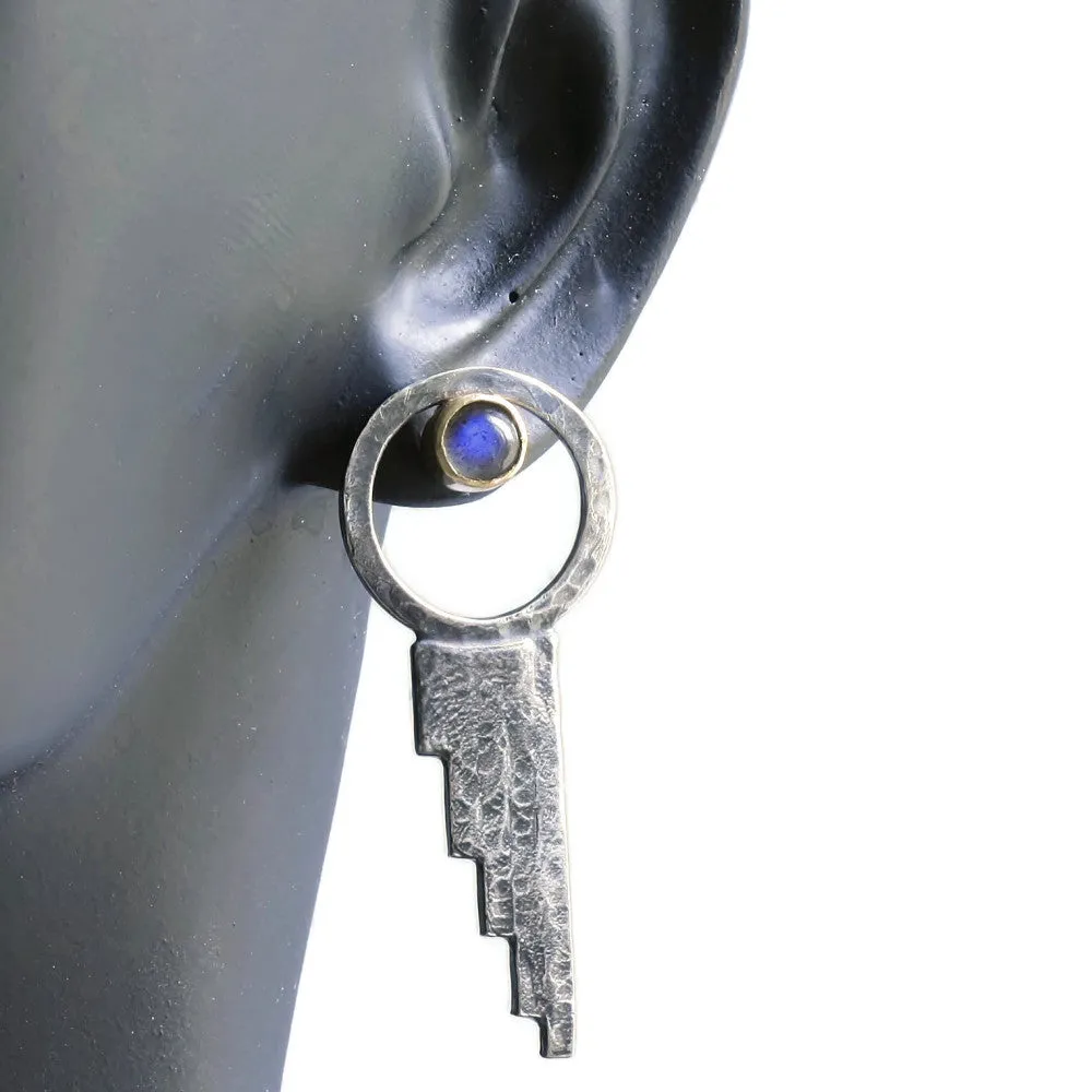 Waterfall Gemstone Silver & Gold Rustic Blossom Stud Earrings (Gemstone Choice)