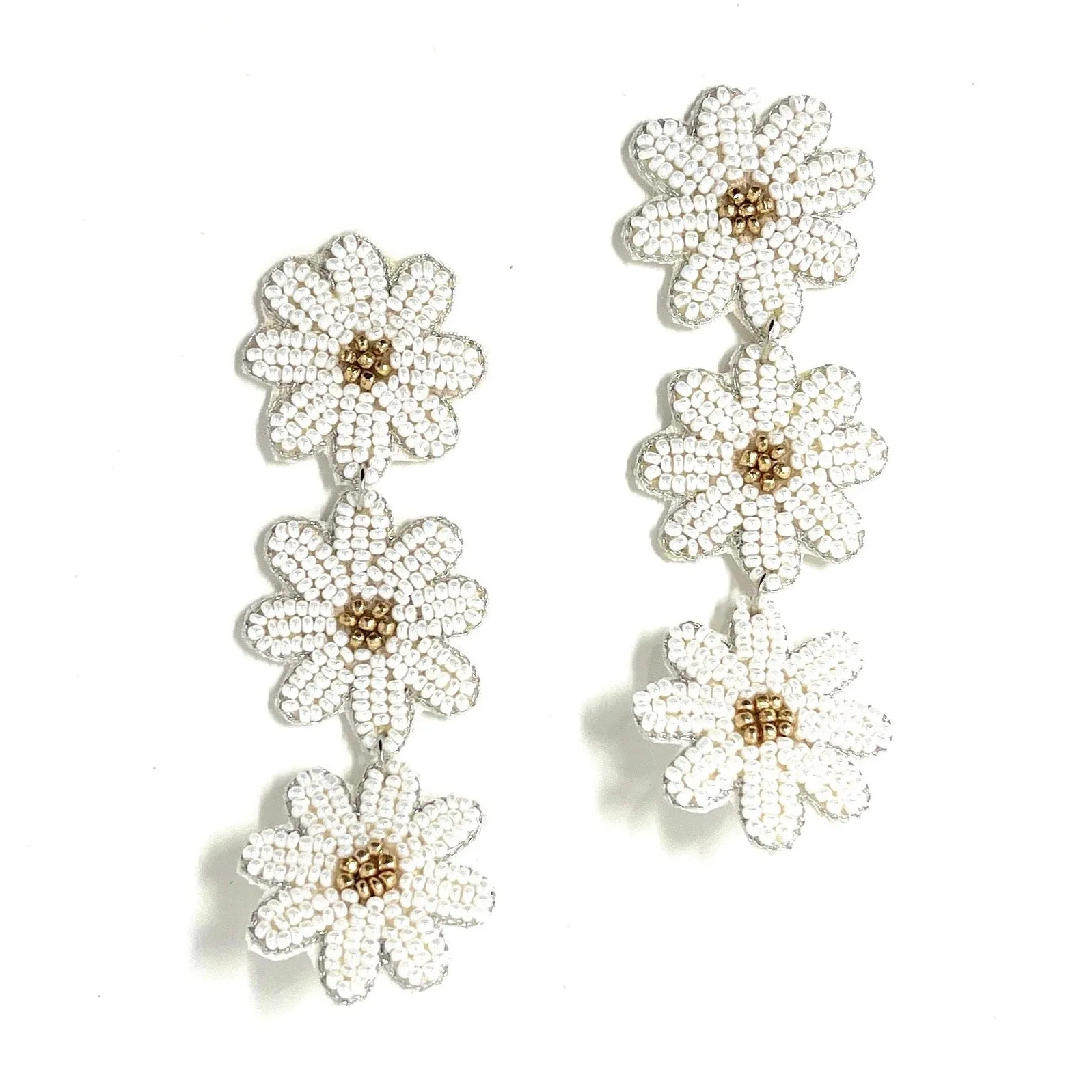 White Daisy Beaded Earrings
