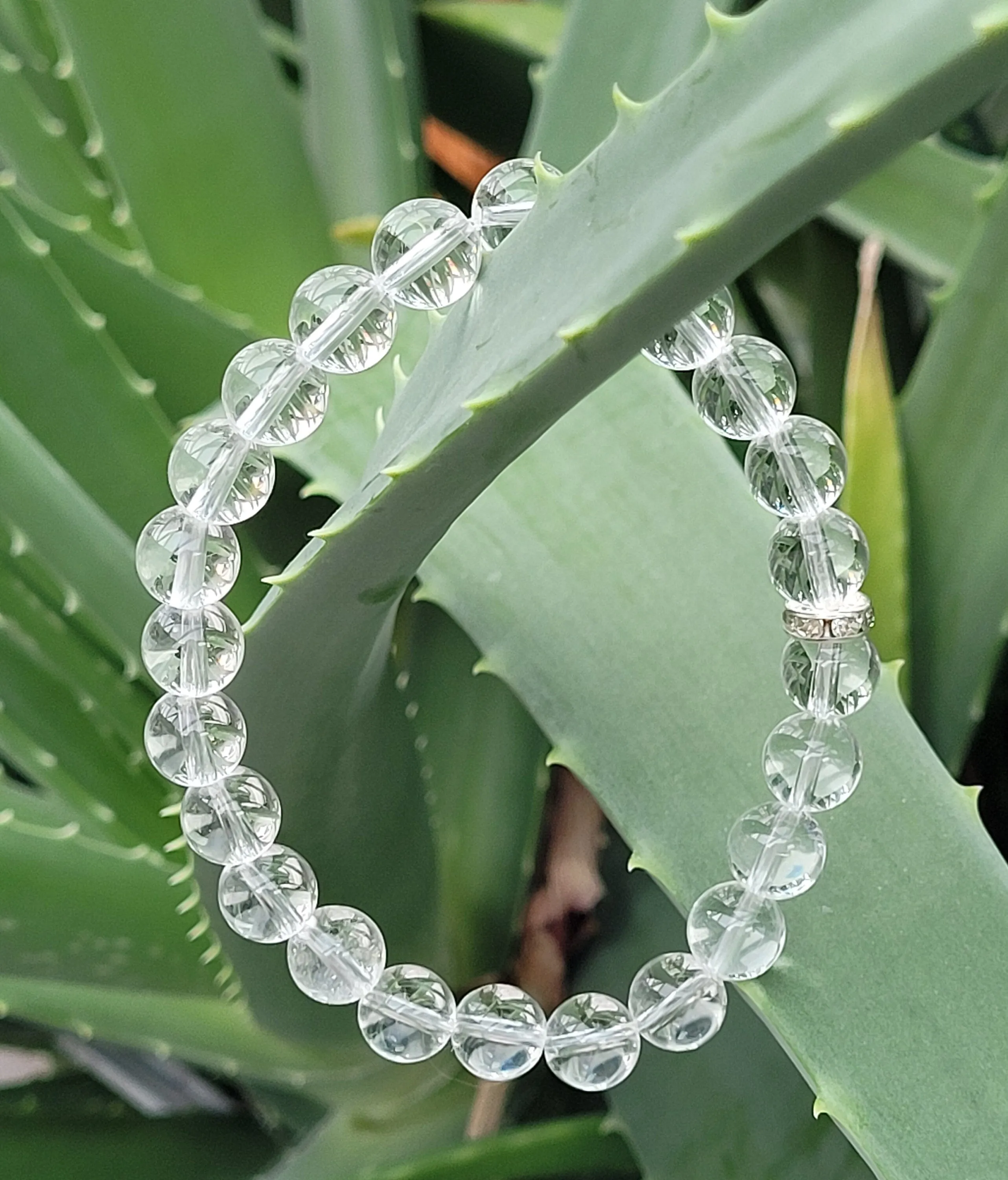 White Stone Bracelet, 100% Natural Clear Quartz Bracelet, 8 mm Gemstone Bracelet, Clear Quartz Stone, Round Bead Bangle Bracelet, Healing