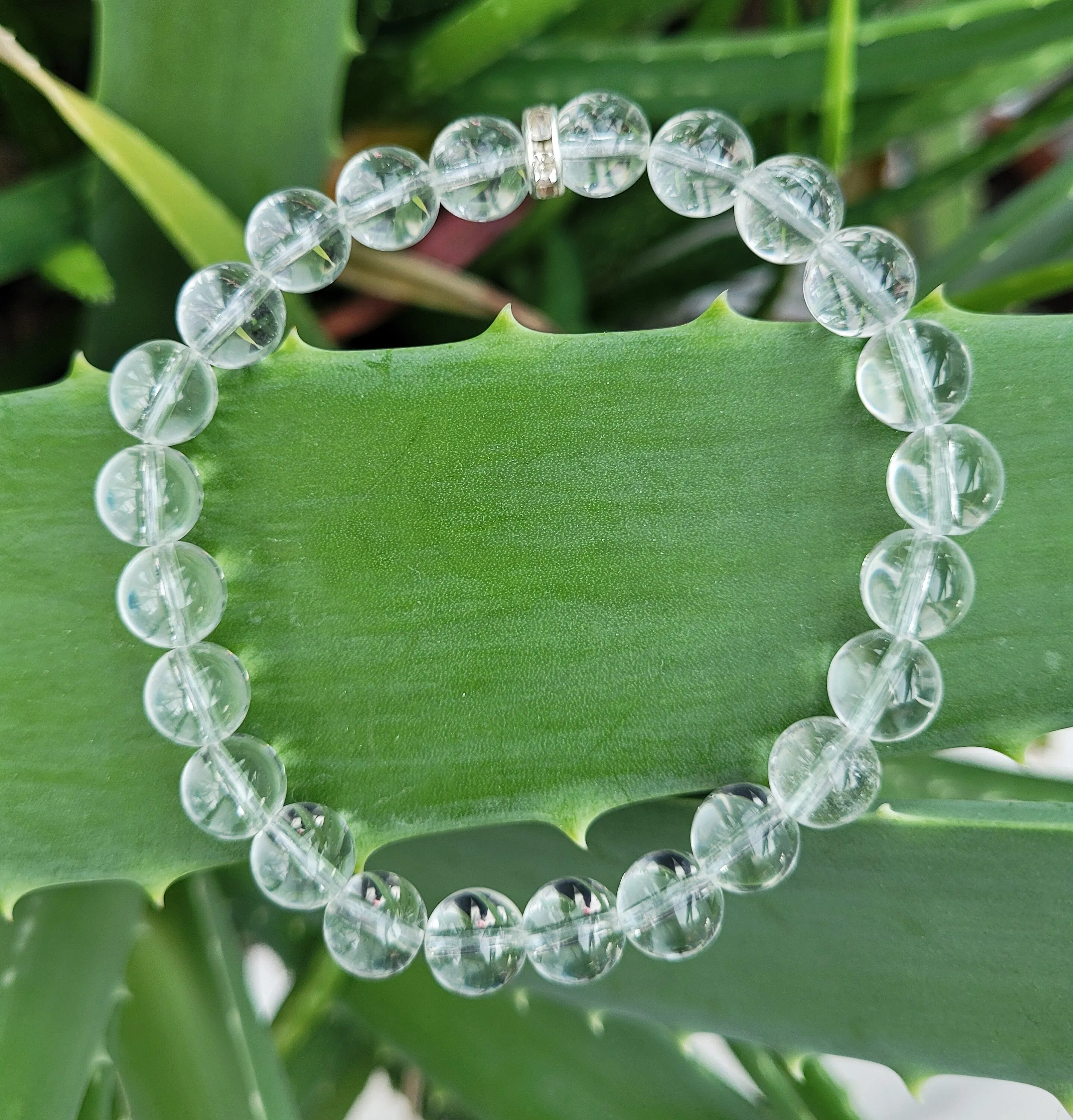 White Stone Bracelet, 100% Natural Clear Quartz Bracelet, 8 mm Gemstone Bracelet, Clear Quartz Stone, Round Bead Bangle Bracelet, Healing