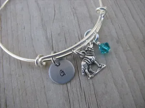 Wolf Charm Bracelet- Adjustable Bangle Bracelet with an Initial Charm and an Accent Bead of your choice