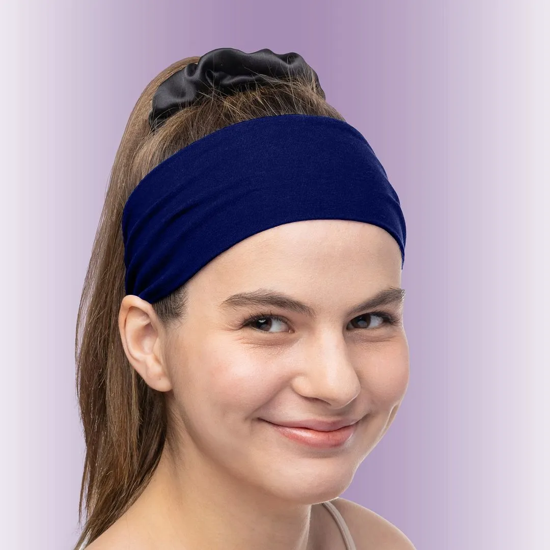 Women's Headbands Cotton Jersey 3" Wide Yoga Fitness Fashion Made in the USA Navy