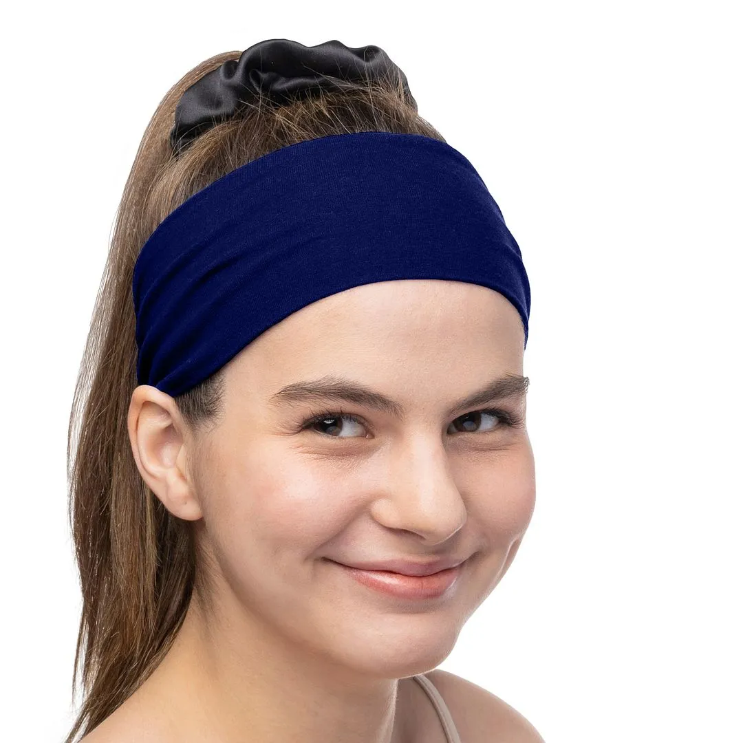 Women's Headbands Cotton Jersey 3" Wide Yoga Fitness Fashion Made in the USA Navy