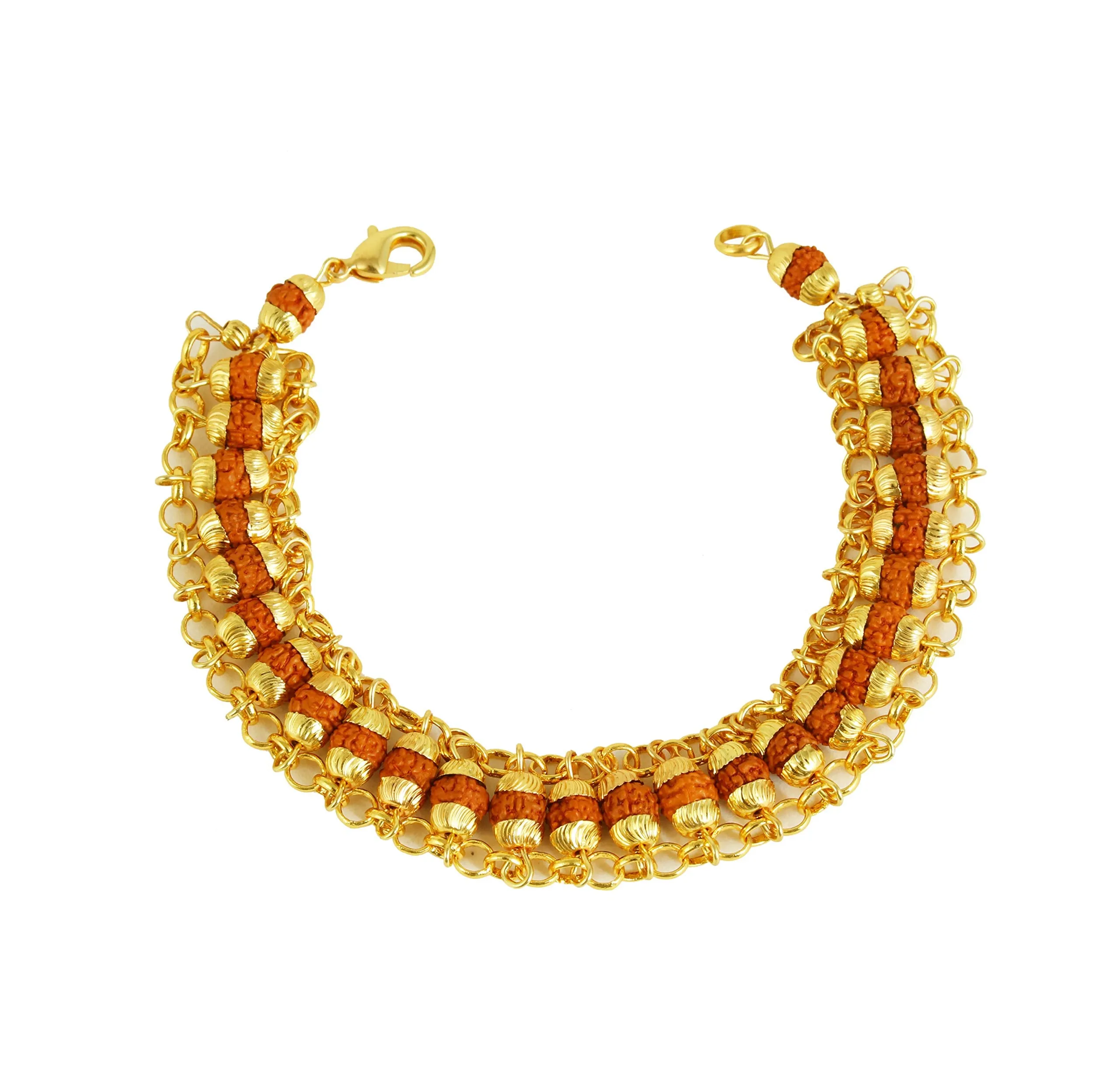 Yellow Chimes Ethnic Designer Double Layer Gold Plated Rudraksha Chain Bracelet For Men & Boys