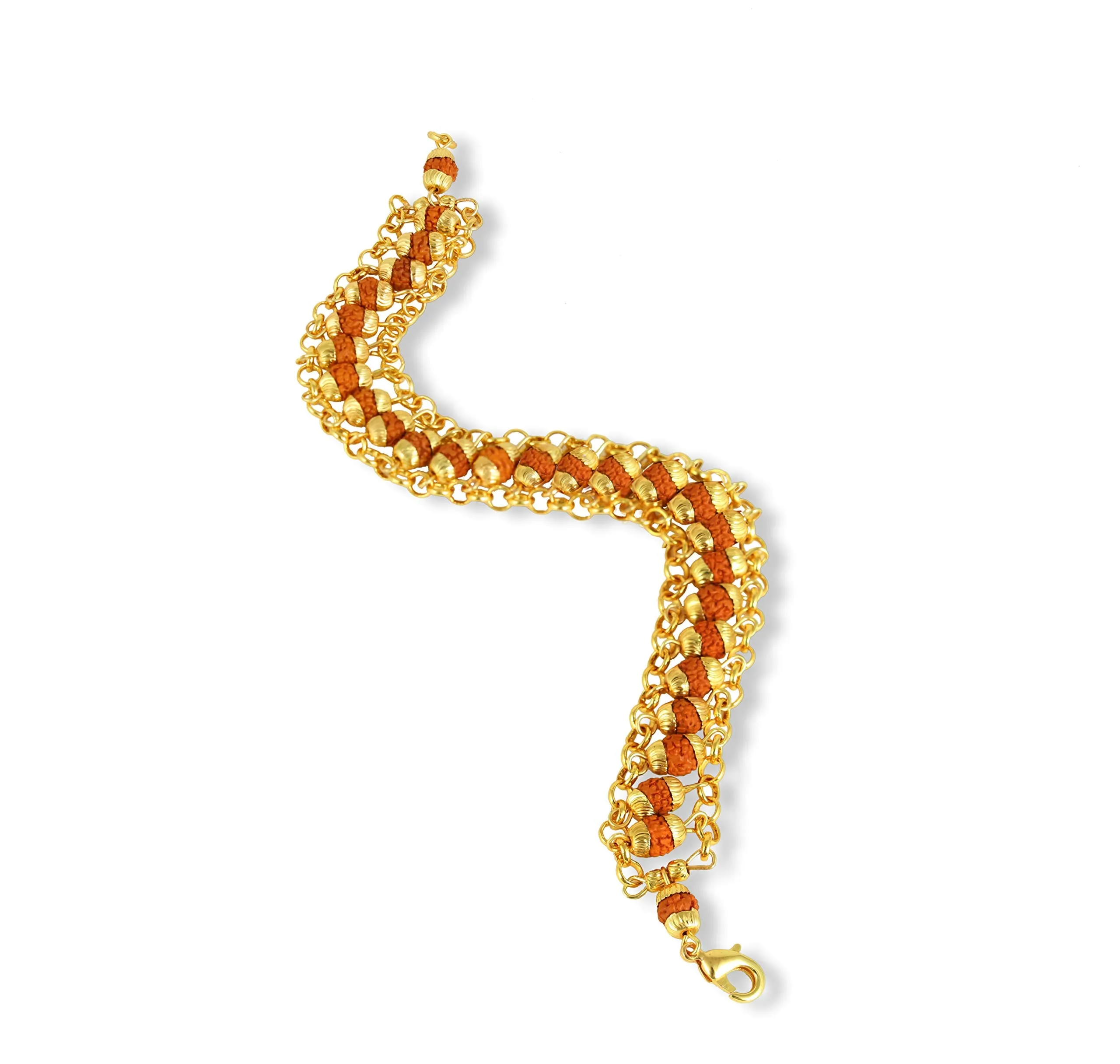 Yellow Chimes Ethnic Designer Double Layer Gold Plated Rudraksha Chain Bracelet For Men & Boys