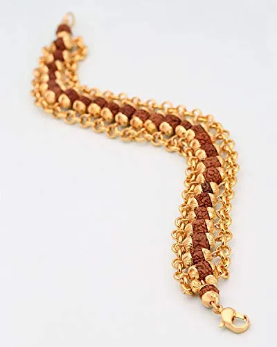 Yellow Chimes Ethnic Designer Double Layer Gold Plated Rudraksha Chain Bracelet For Men & Boys