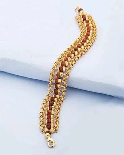 Yellow Chimes Ethnic Designer Double Layer Gold Plated Rudraksha Chain Bracelet For Men & Boys