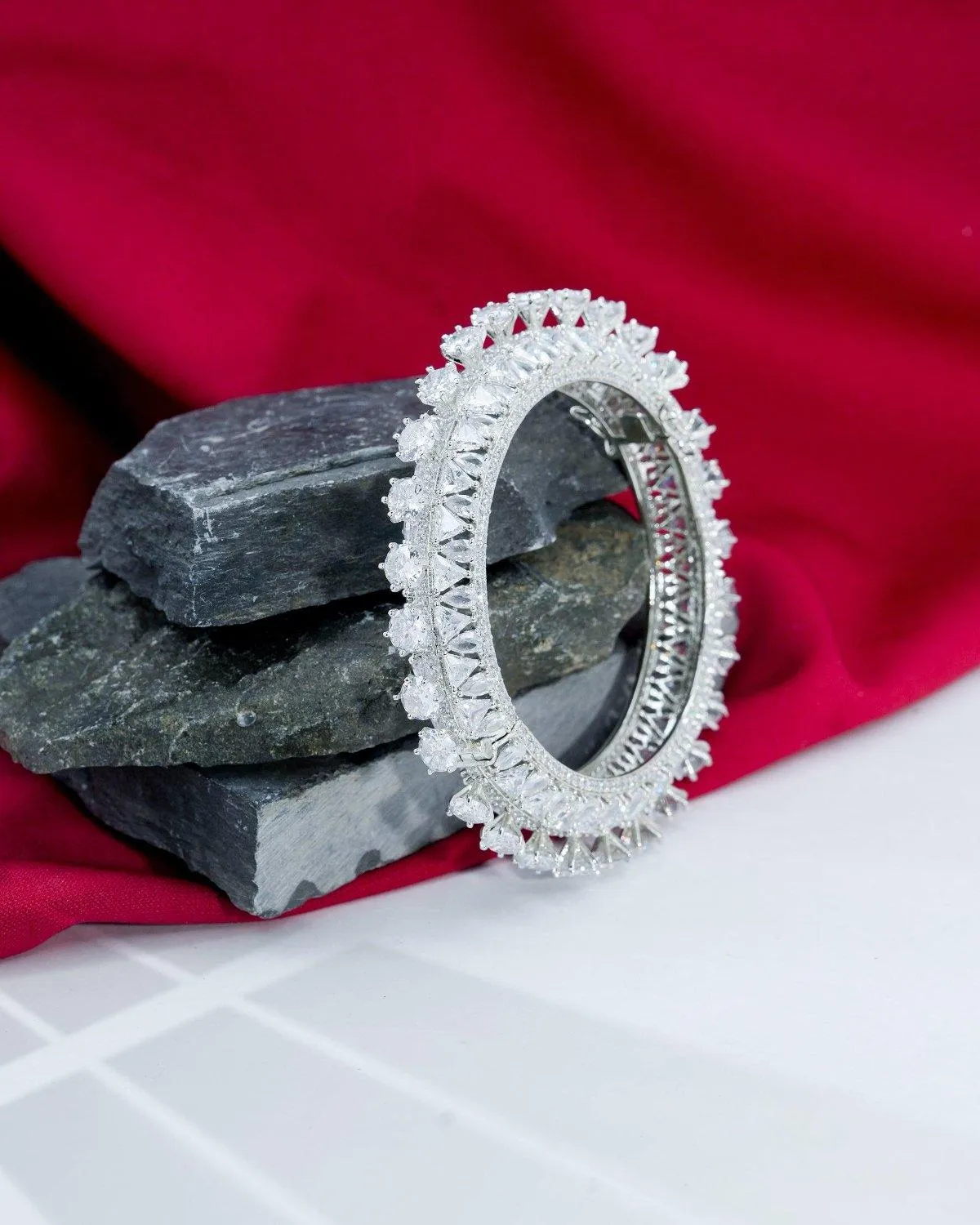 Zevarly Dazzling White Crystal AD Kada